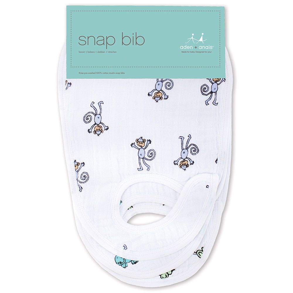 Aden + Anais - 3pc-Set - Cotton Muslin Snap Bibs - Jungle Jam