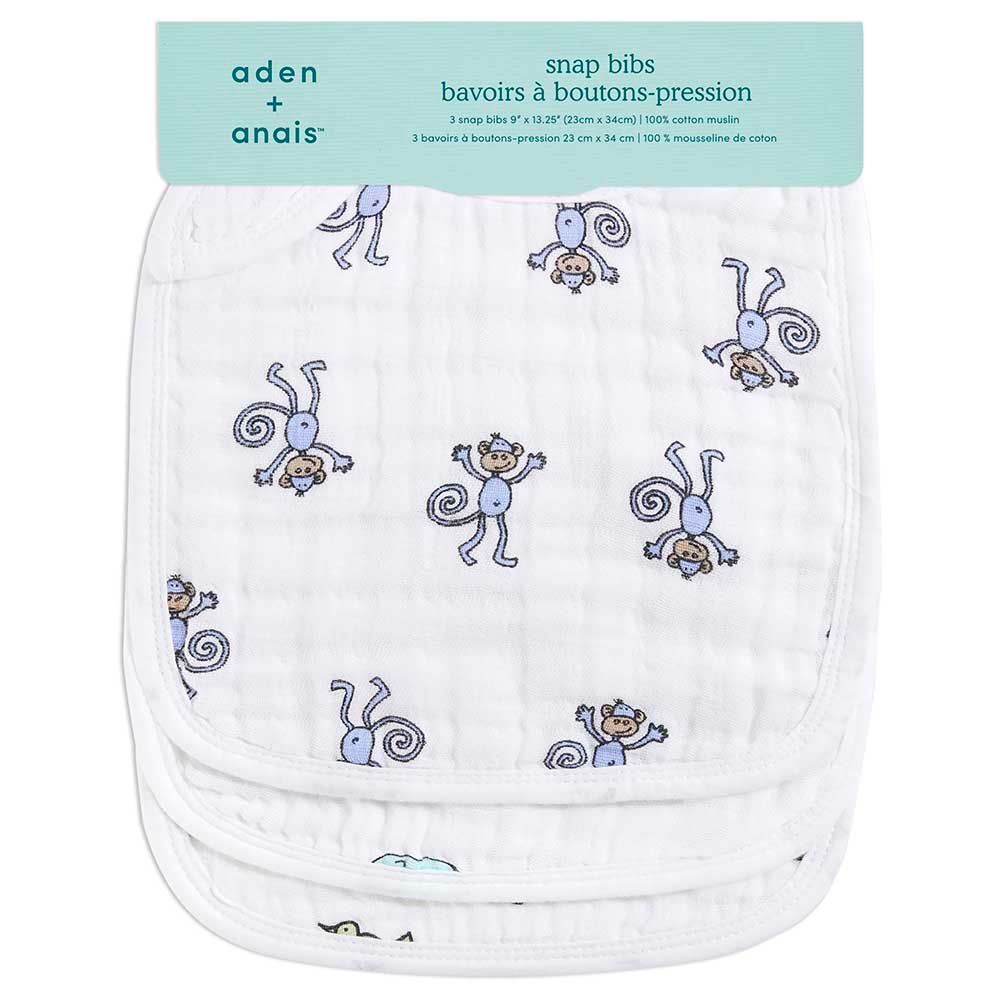 Aden + Anais - 3pc-Set - Cotton Muslin Snap Bibs - Jungle Jam