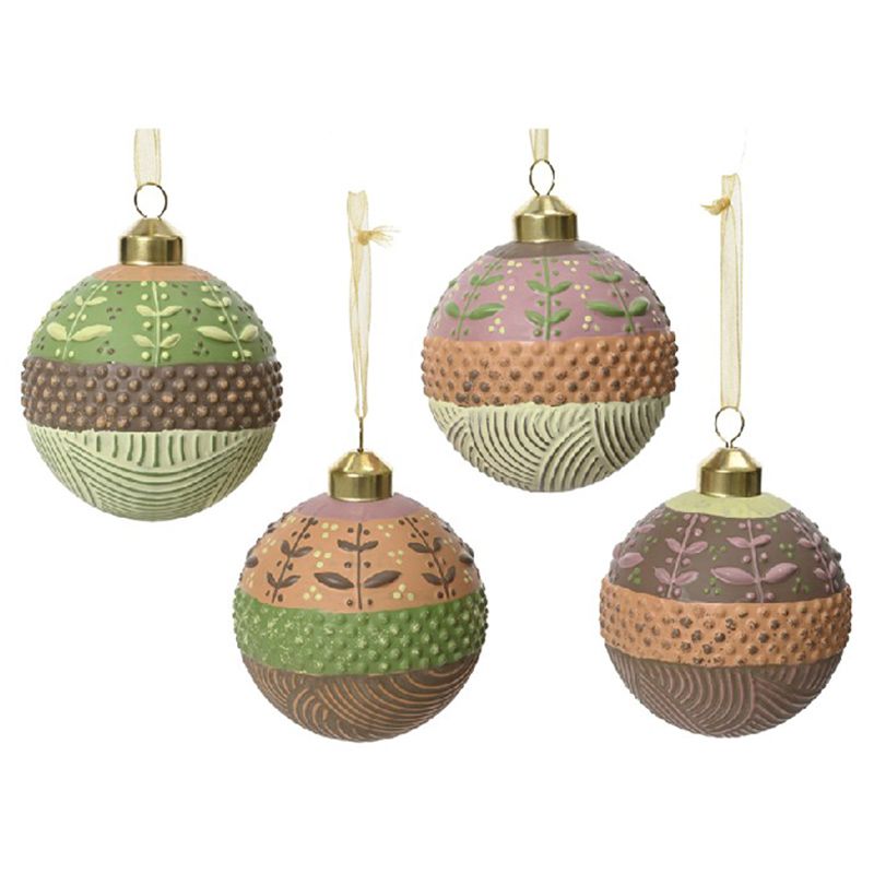 Kaemingk - Bauble Glass w/ Leaves, Dots & Swirl Printing - Style May Vary