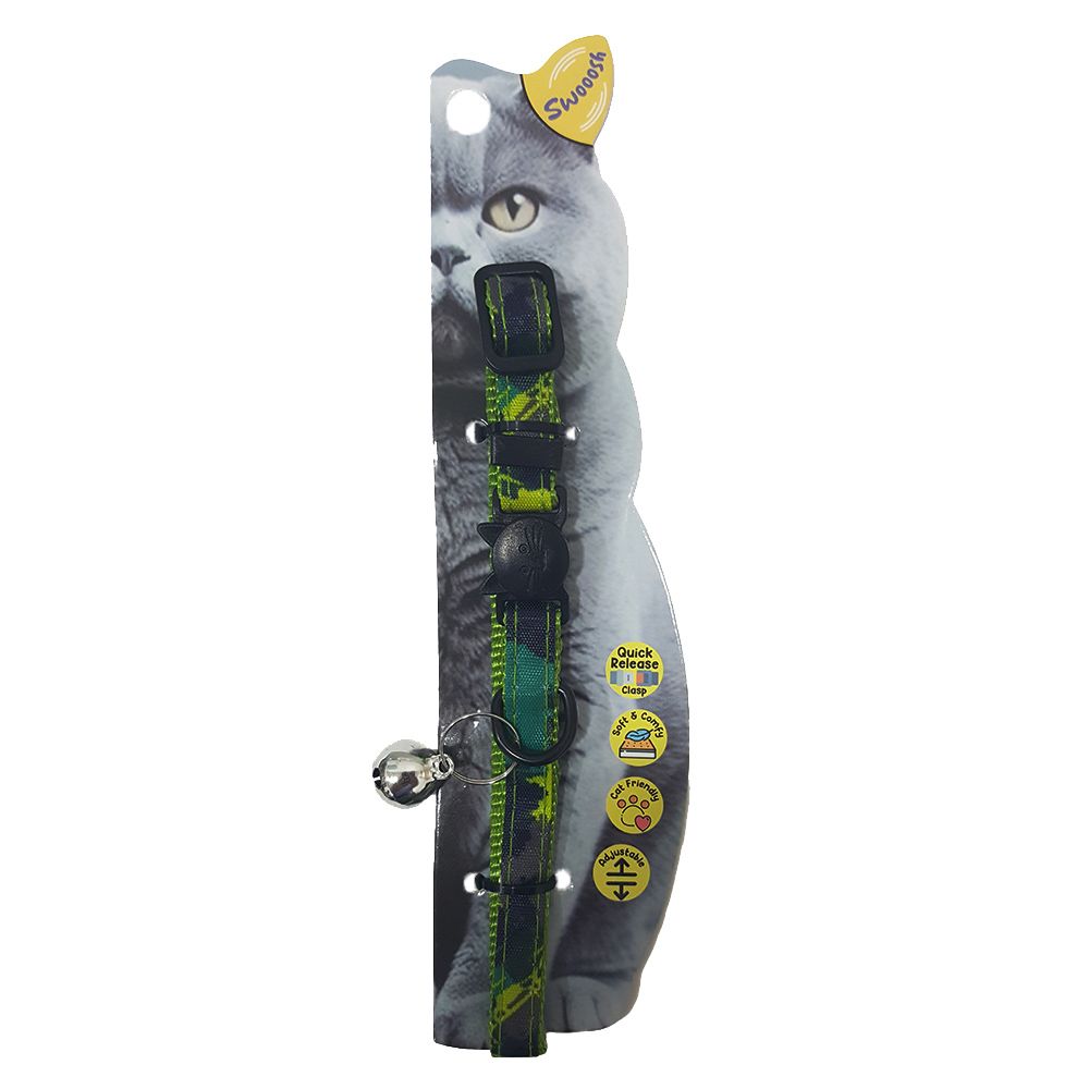 Nutrapet - Swooosh Raining Colors Nylon Safe Cat Collar - Green