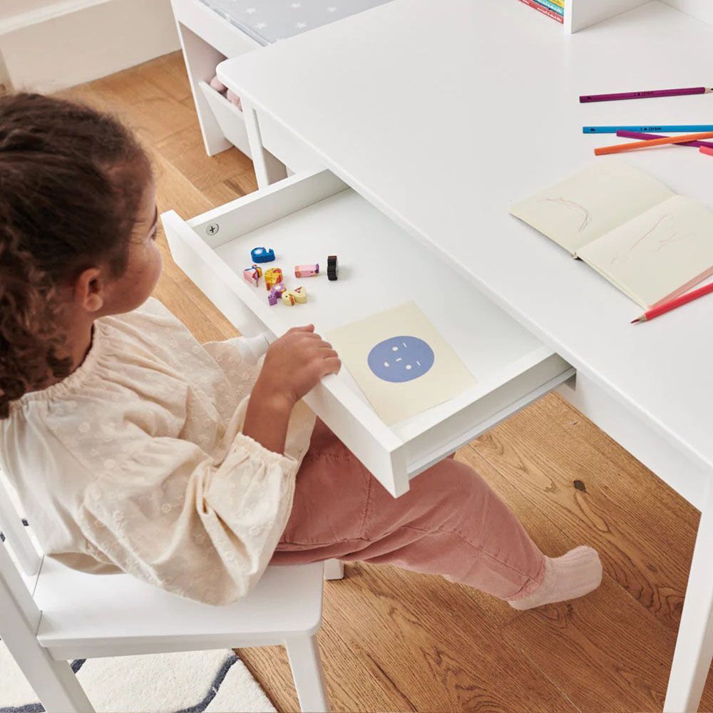 Homesmiths - Wooden Junior Study Desk w/ Shelves & Drawer - White