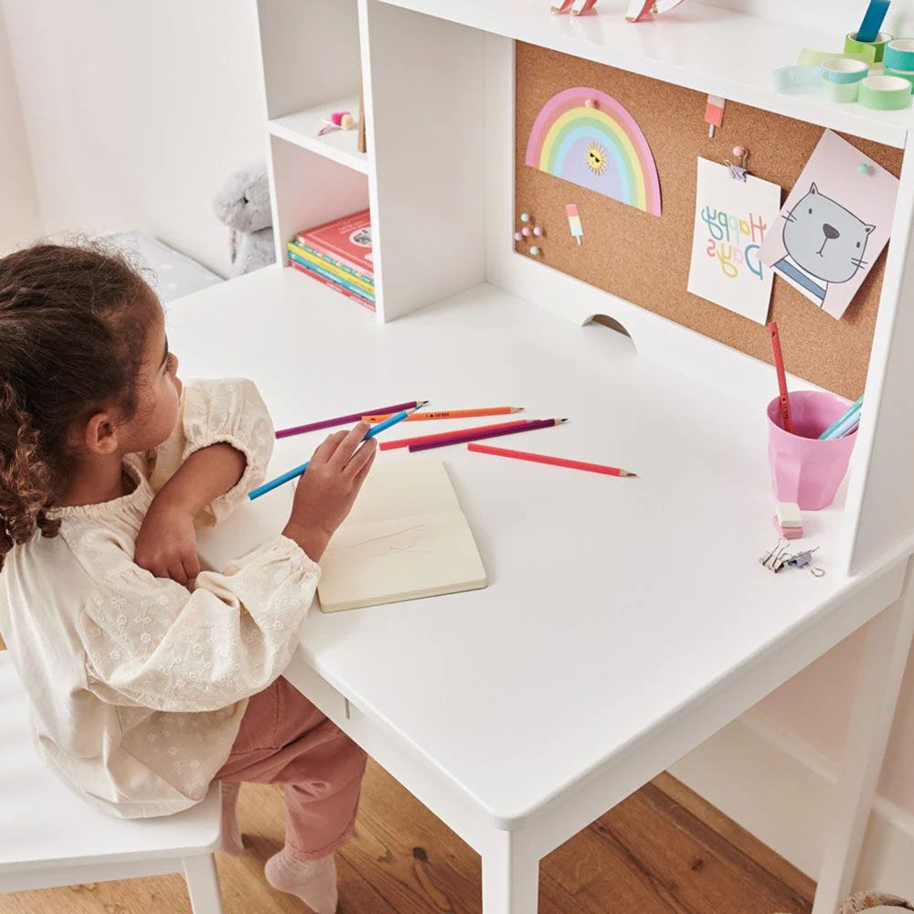 Homesmiths - Wooden Junior Study Desk w/ Shelves & Drawer - White