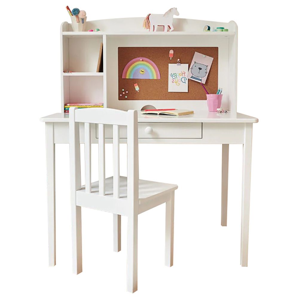 Homesmiths - Wooden Junior Study Desk w/ Shelves & Drawer - White