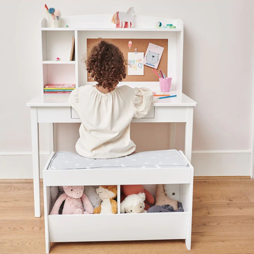 Homesmiths - Wooden Junior Study Desk w/ Shelves & Drawer - White