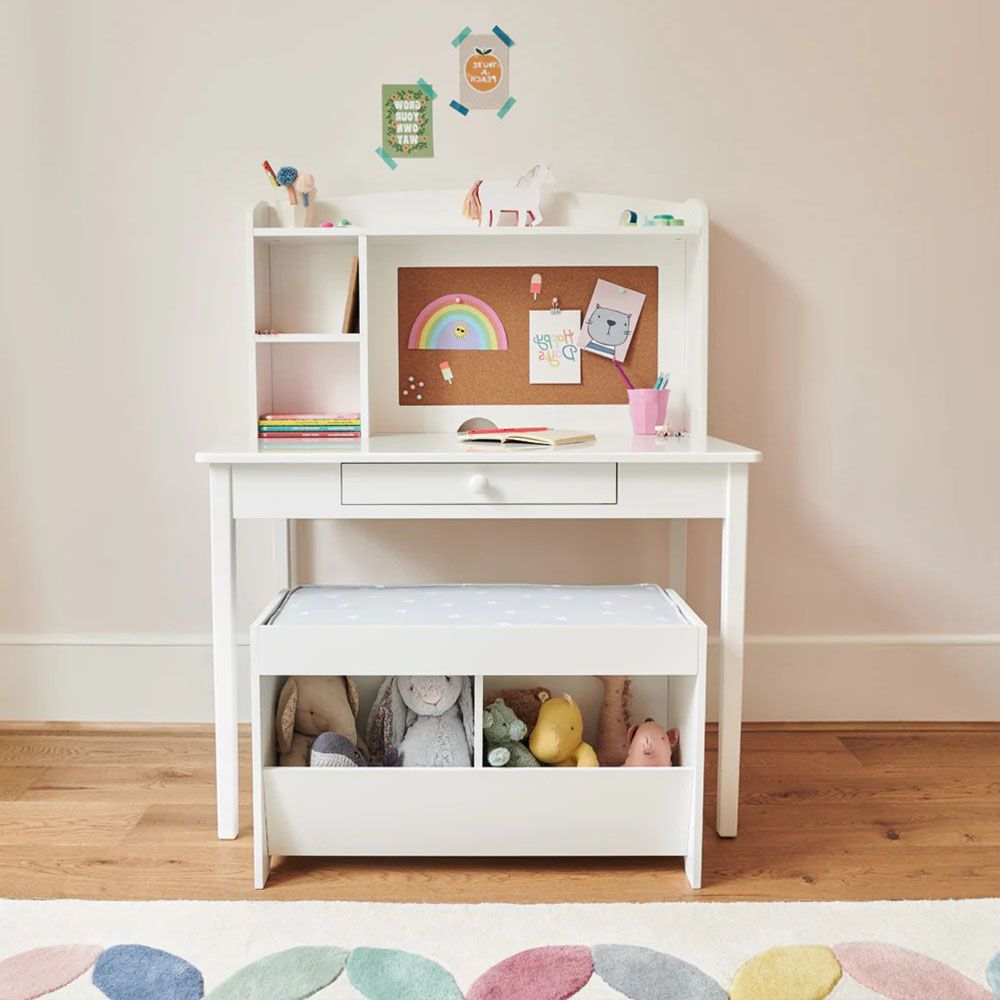 Homesmiths - Wooden Junior Study Desk w/ Shelves & Drawer - White