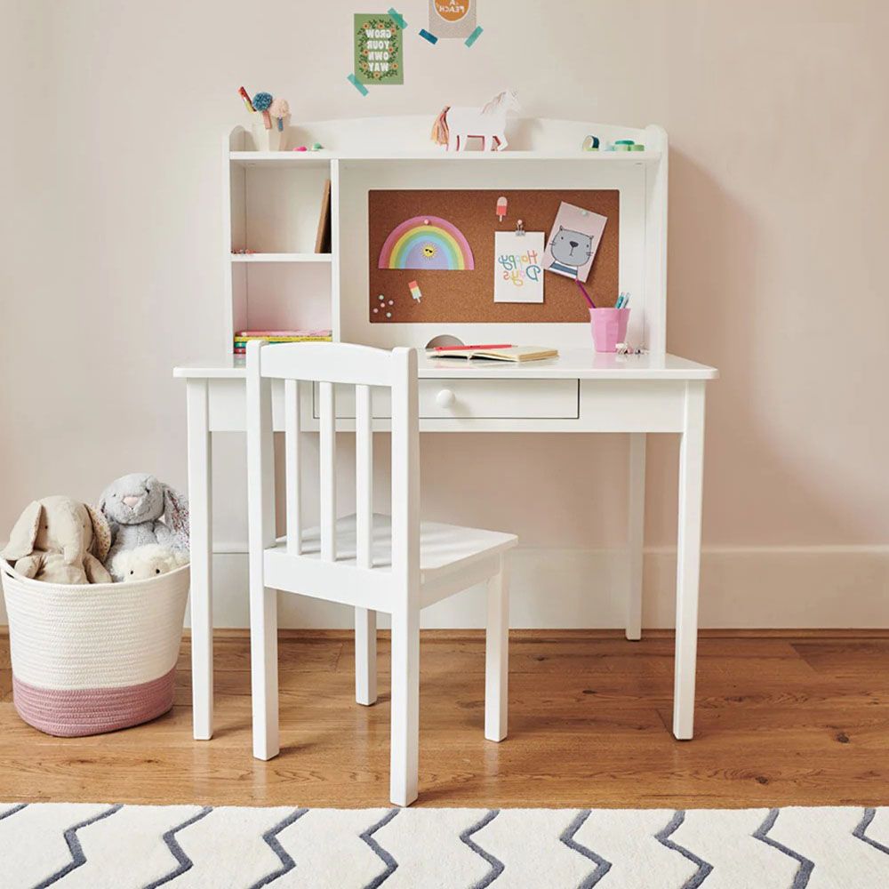 Homesmiths - Wooden Junior Study Desk w/ Shelves & Drawer - White