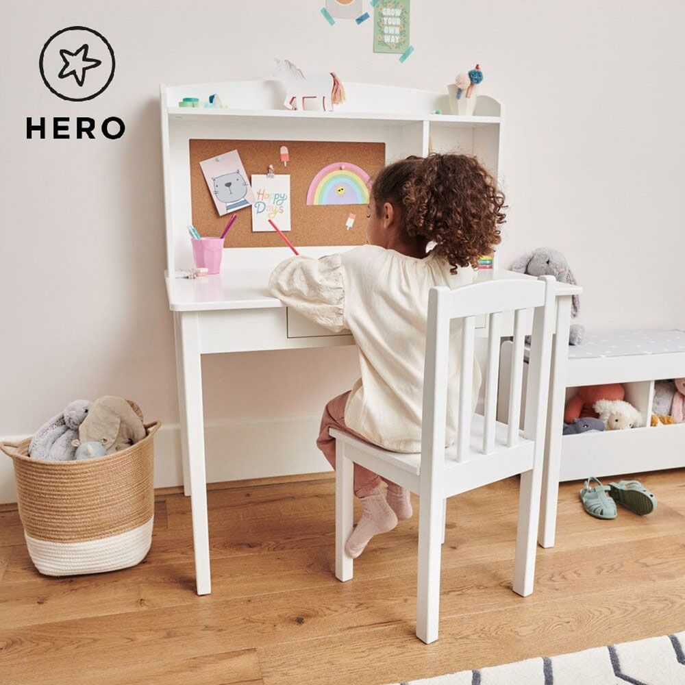 Homesmiths - Wooden Junior Study Desk w/ Shelves & Drawer - White