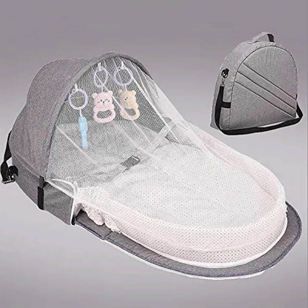 Star Babies - Baby Bed With Mosquito Net And Reusable Changing Mat - Grey