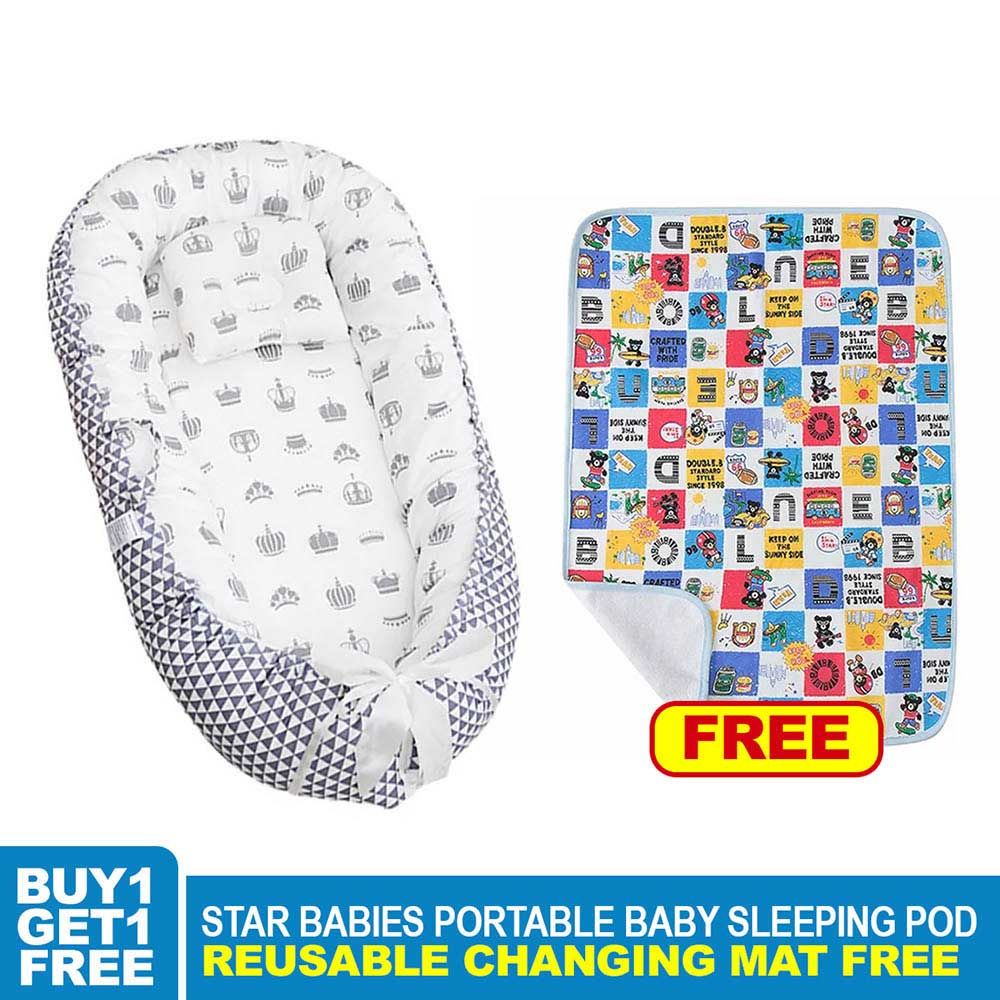 Star Babies - Baby Sleeping Pod With Reusable Changing Mat - Grey