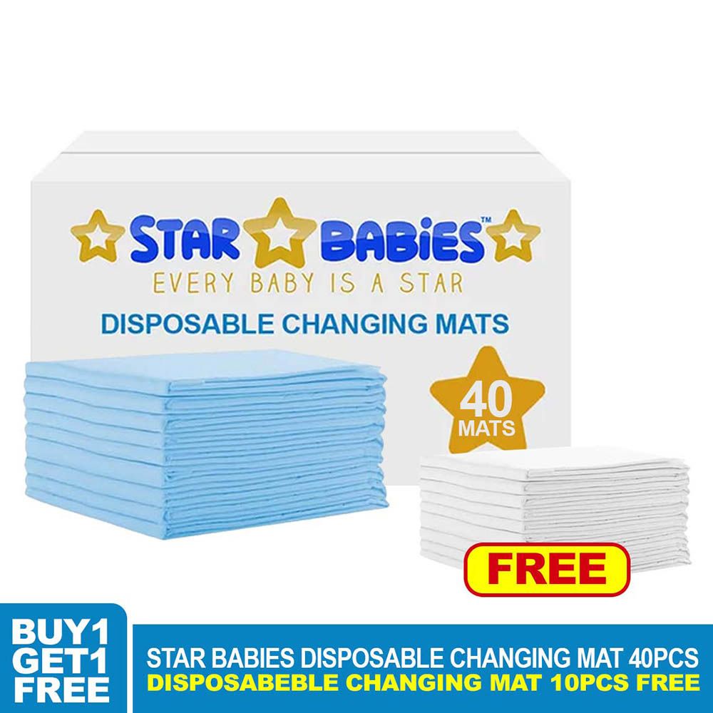 Star Babies - Disposable Changing Mat - Blue - 40pcs With Changing Mat - White - 10pcs