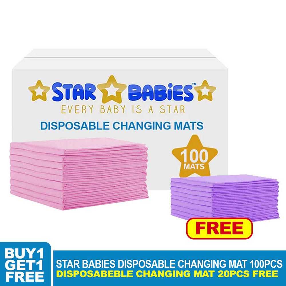 Star Babies - Disposable Changing Mat - Pink - 100pcs With Changing Mat - Lavender - 20pcs