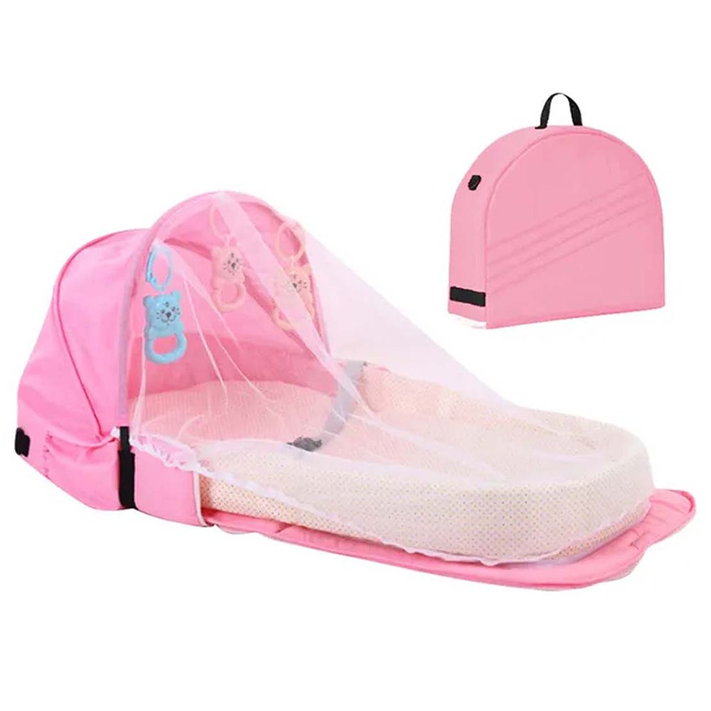 Star Babies - Baby Bed With Mosquito Net - Pink With Reusable Changing Mat