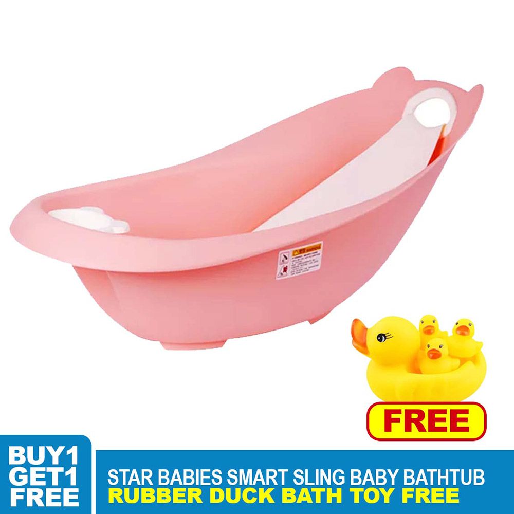 Star Babies - Smart Sling 3-Stage Bathtub - Pink With Rubber Duck Toy - Yellow - 4pcs