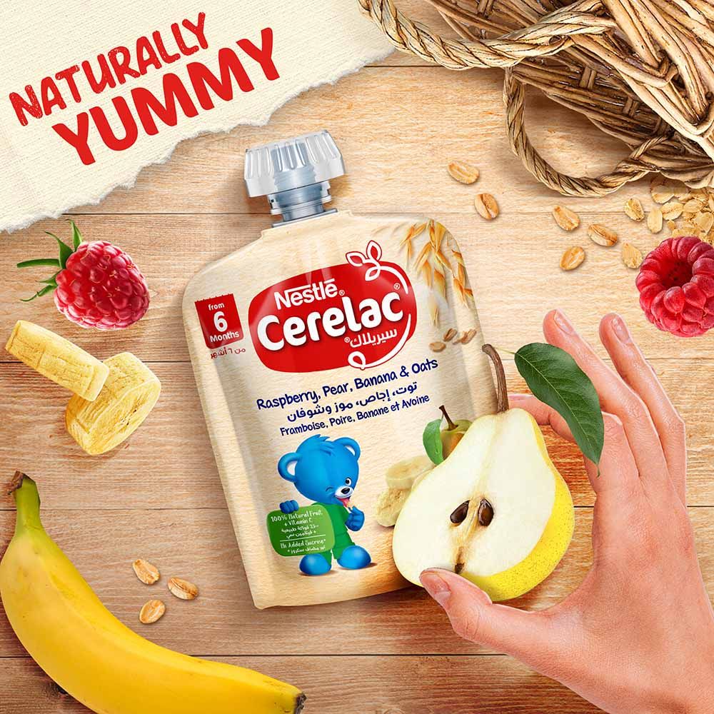 Nestle Cerelac - Raspberry Pear Banana & Oats Puree - 90 g - 16pcs