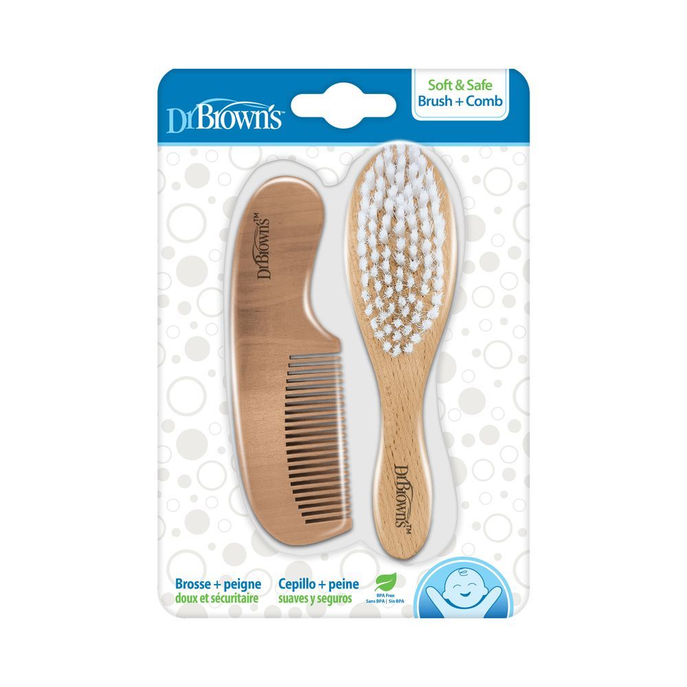 Dr. Browns - Soft Brush And Comb - Brown/White