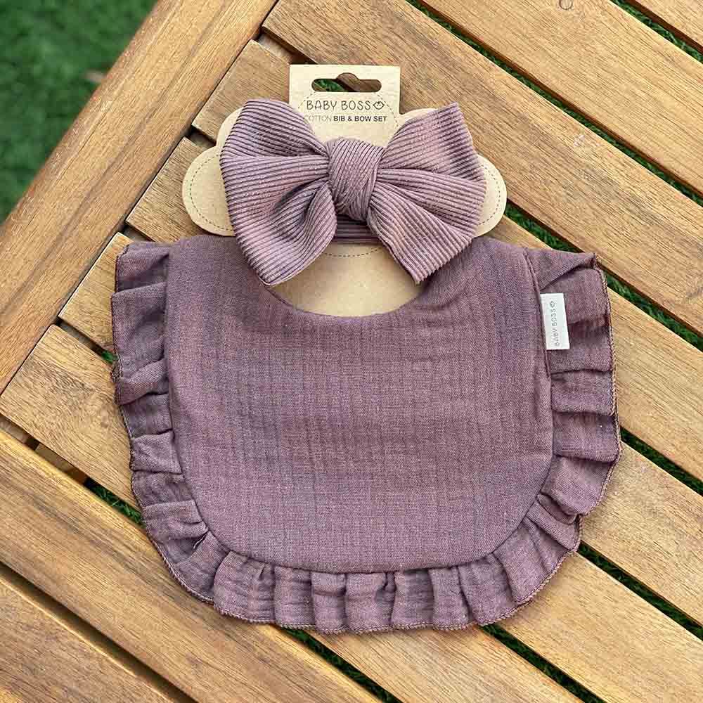 Baby Boss - Cotton Bib And Headband Bow Set - Brown