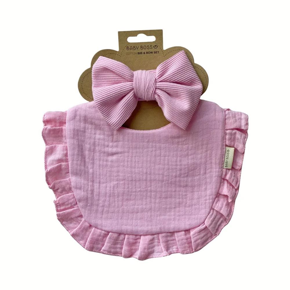 Baby Boss - Cotton Bib And Headband Bow Set - Pink