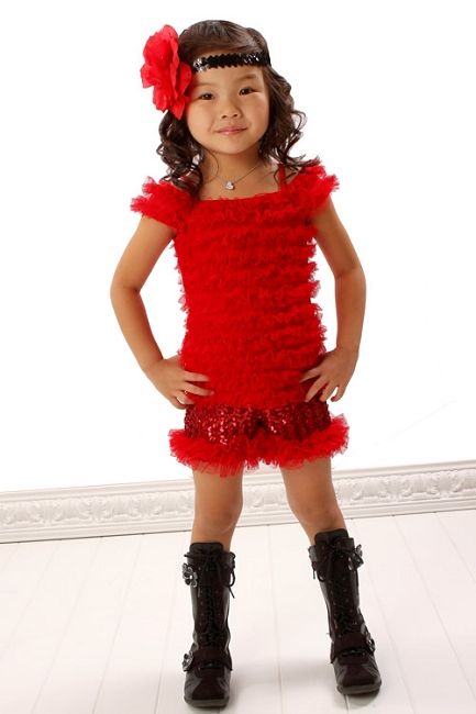 Twirl Red Sequin Tulle Ruffled Shorts