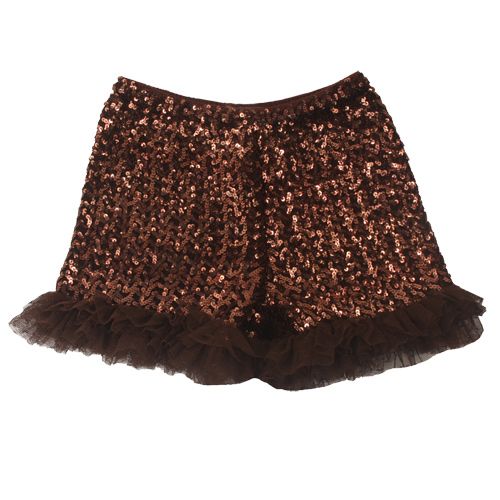 Twirl Brown Sequin Tulle Ruffled Shorts  