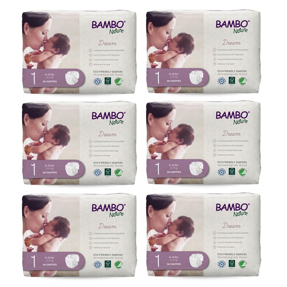 Bambo Nature - Eco-Friendly Diapers Mega Pack - Size 1, 2-4Kg - 216pcs