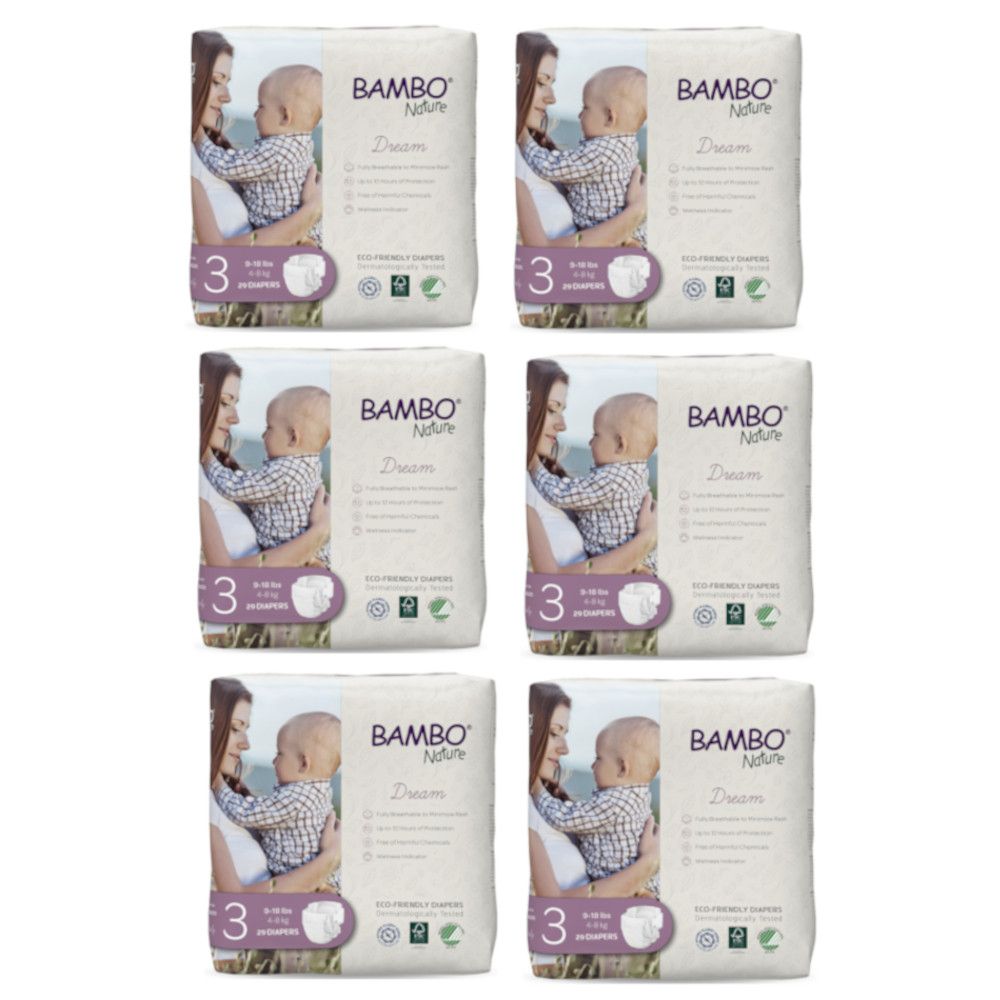 Bambo Nature Eco - Friendly Diapers Mega Pack - Size 3, 4-8Kg - 174pcs - Pack of 6