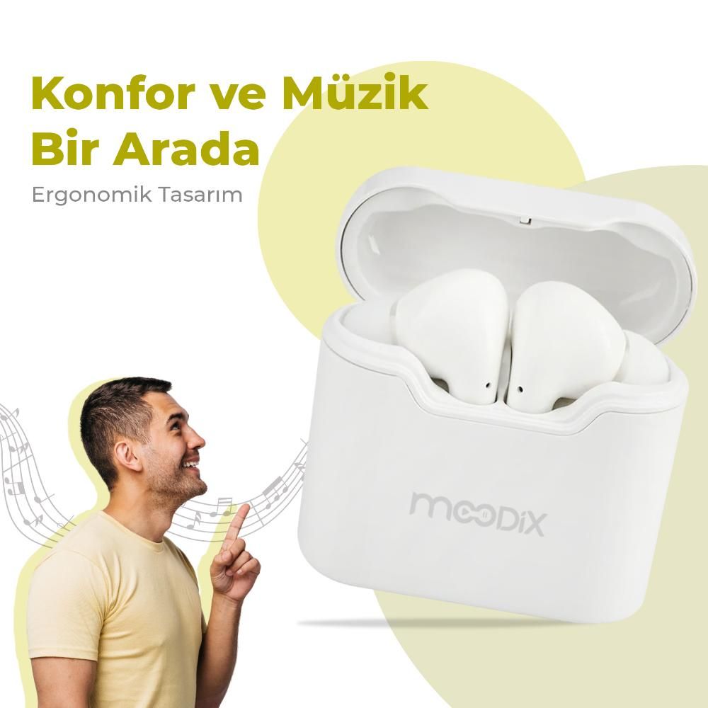 Moodix - Earbud Bluetooth Headphones With Charging Case - White