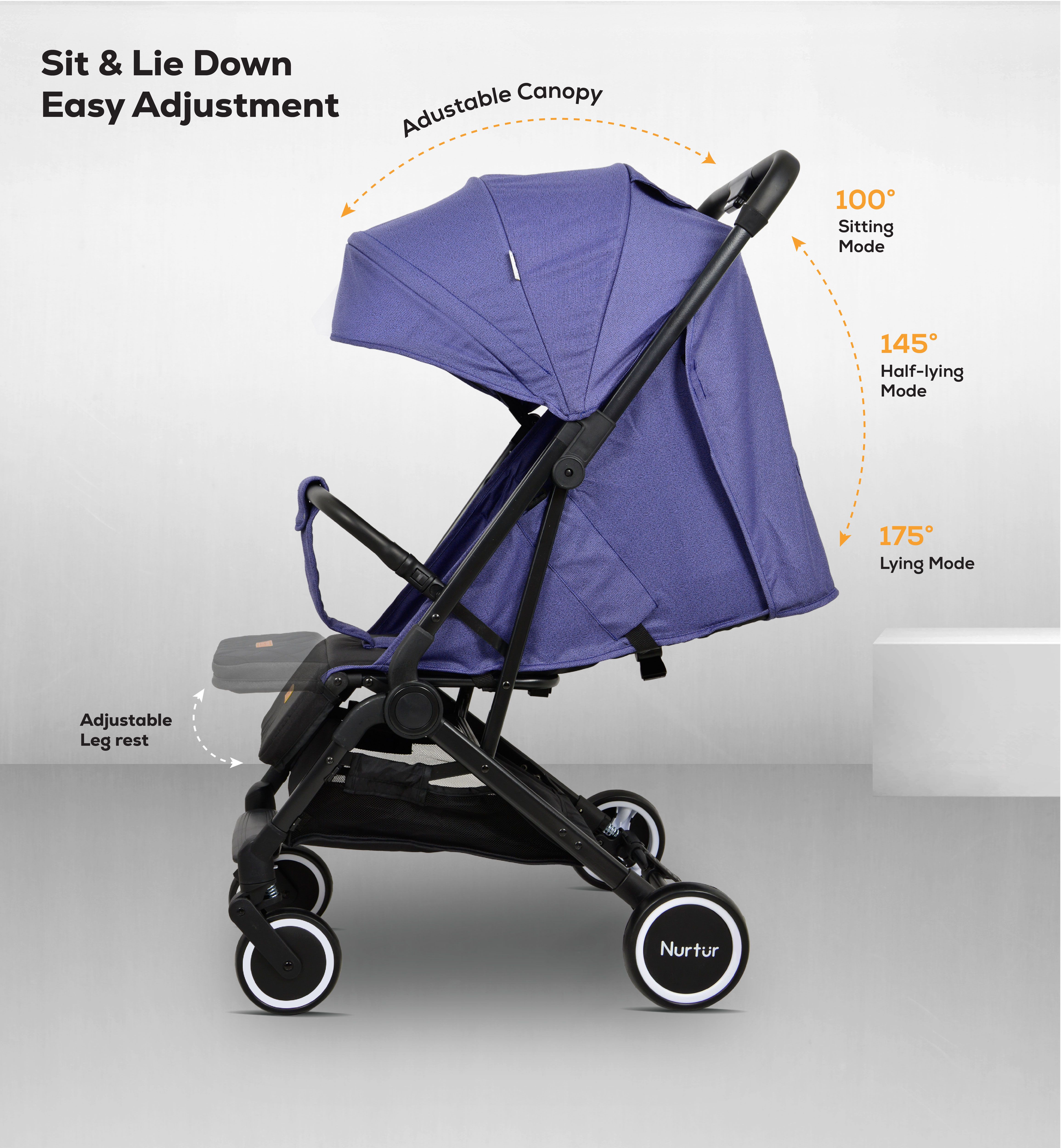 Nurtur - Baby Travel Stroller - Black/Light Blue