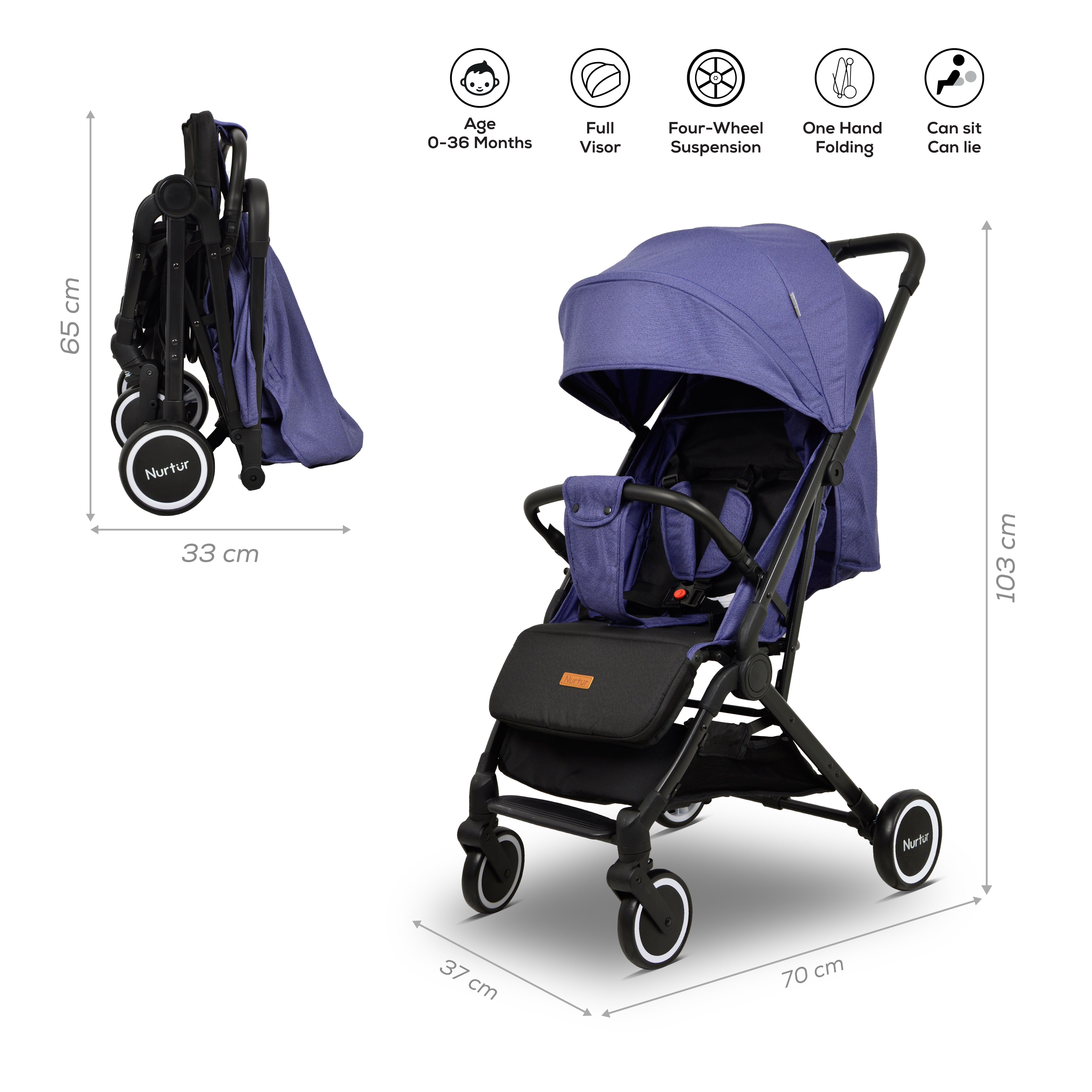 Nurtur - Baby Travel Stroller - Black/Light Blue