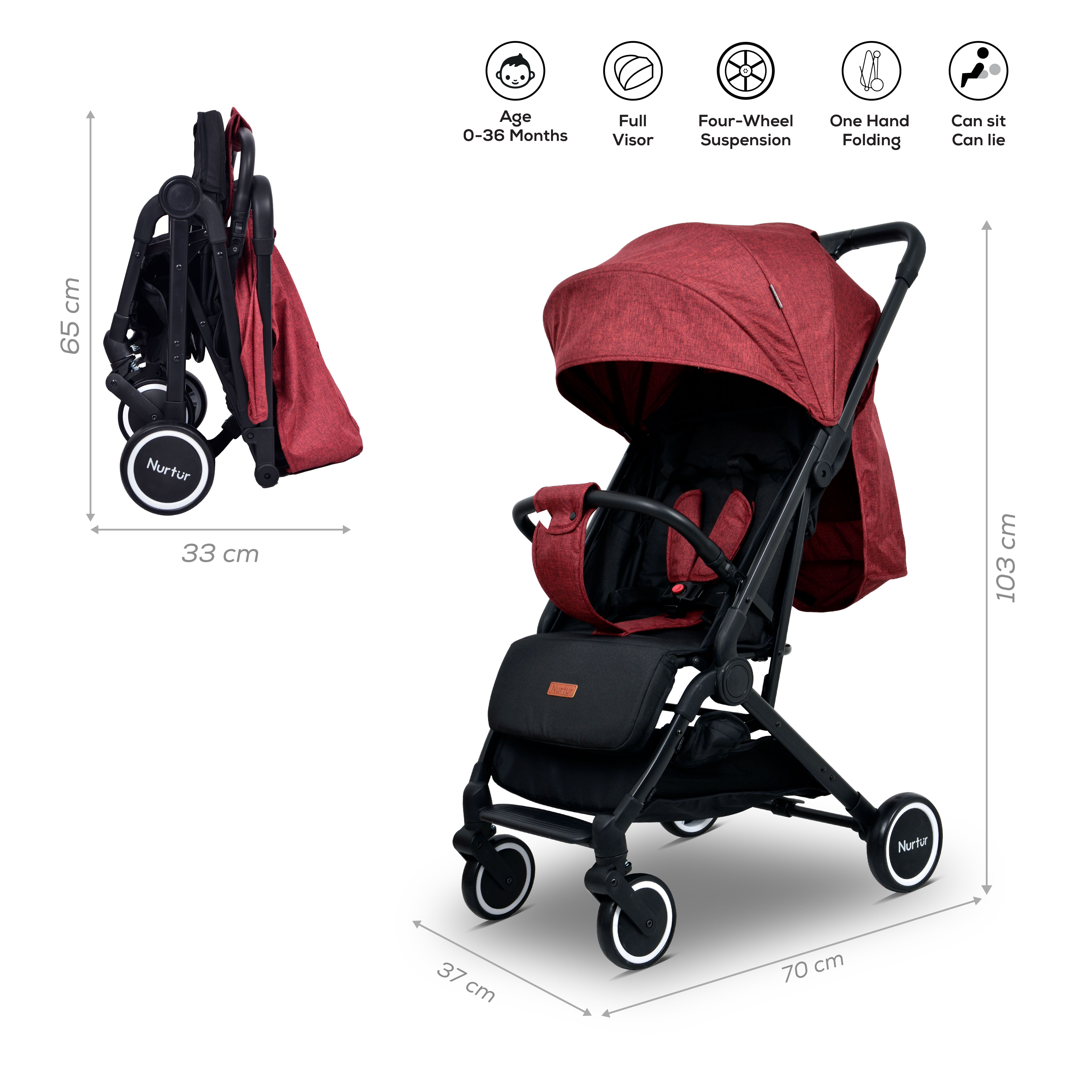 Nurtur - Baby Travel Stroller - Black/Red