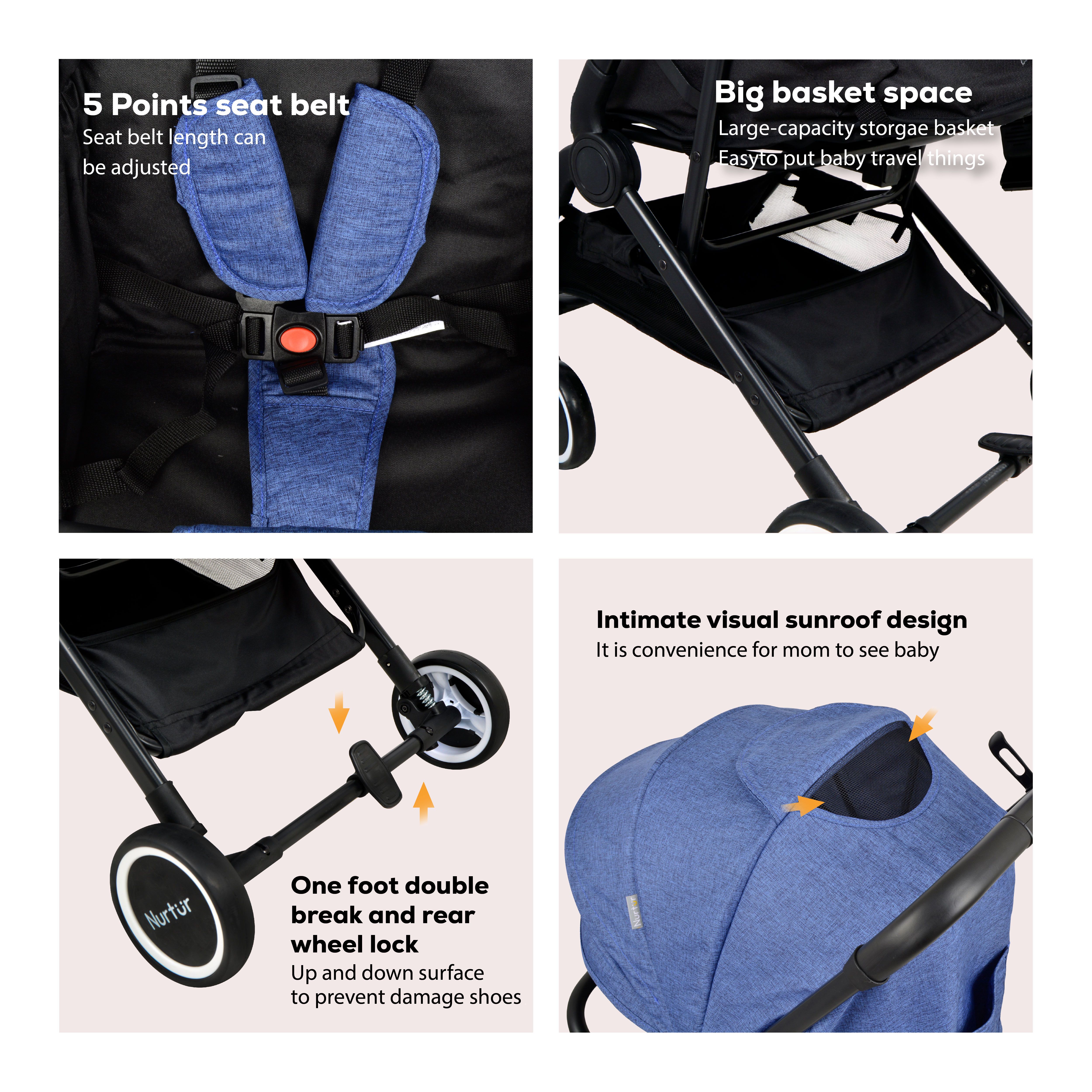 Nurtur - Baby Travel Stroller - Black/Blue