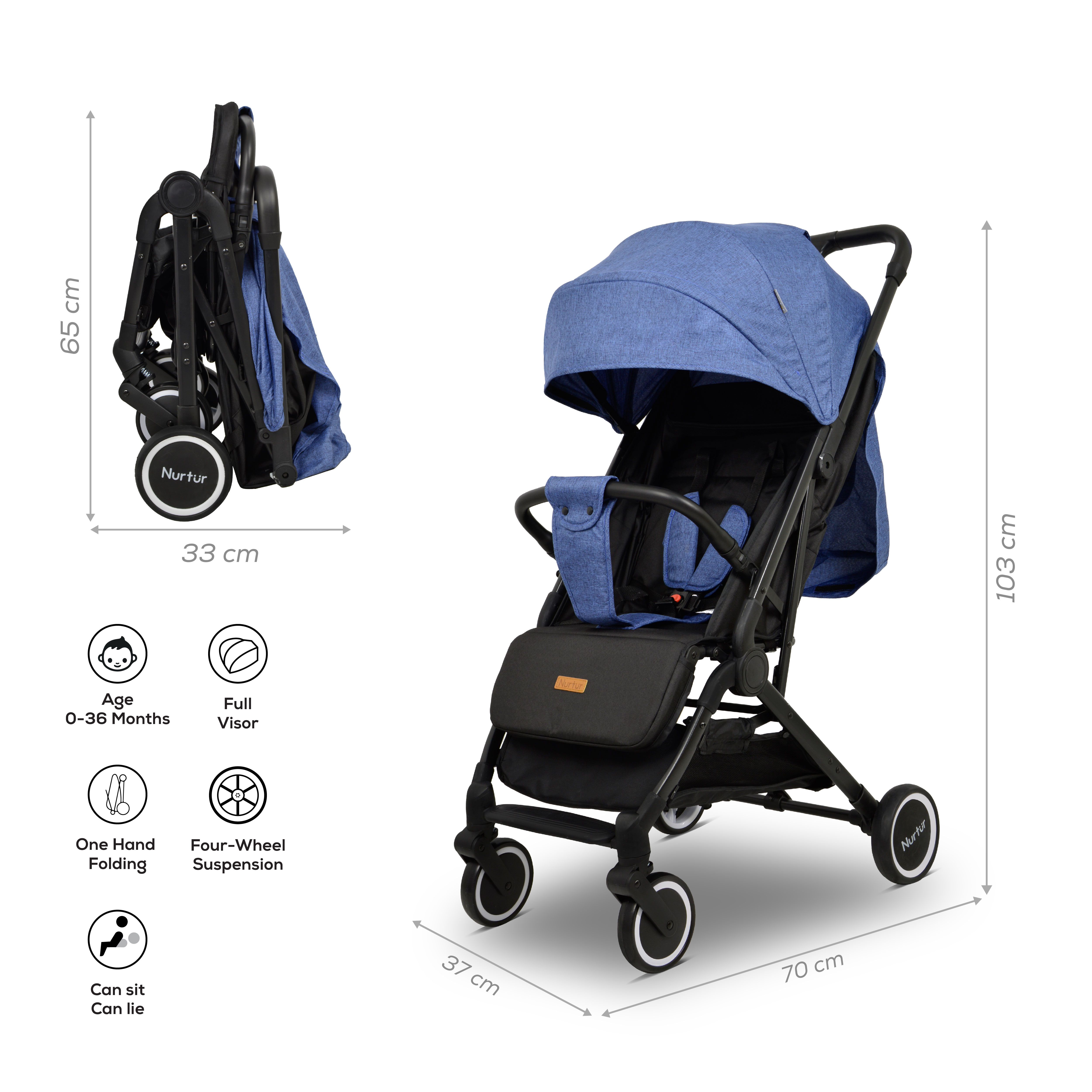 Nurtur - Baby Travel Stroller - Black/Blue