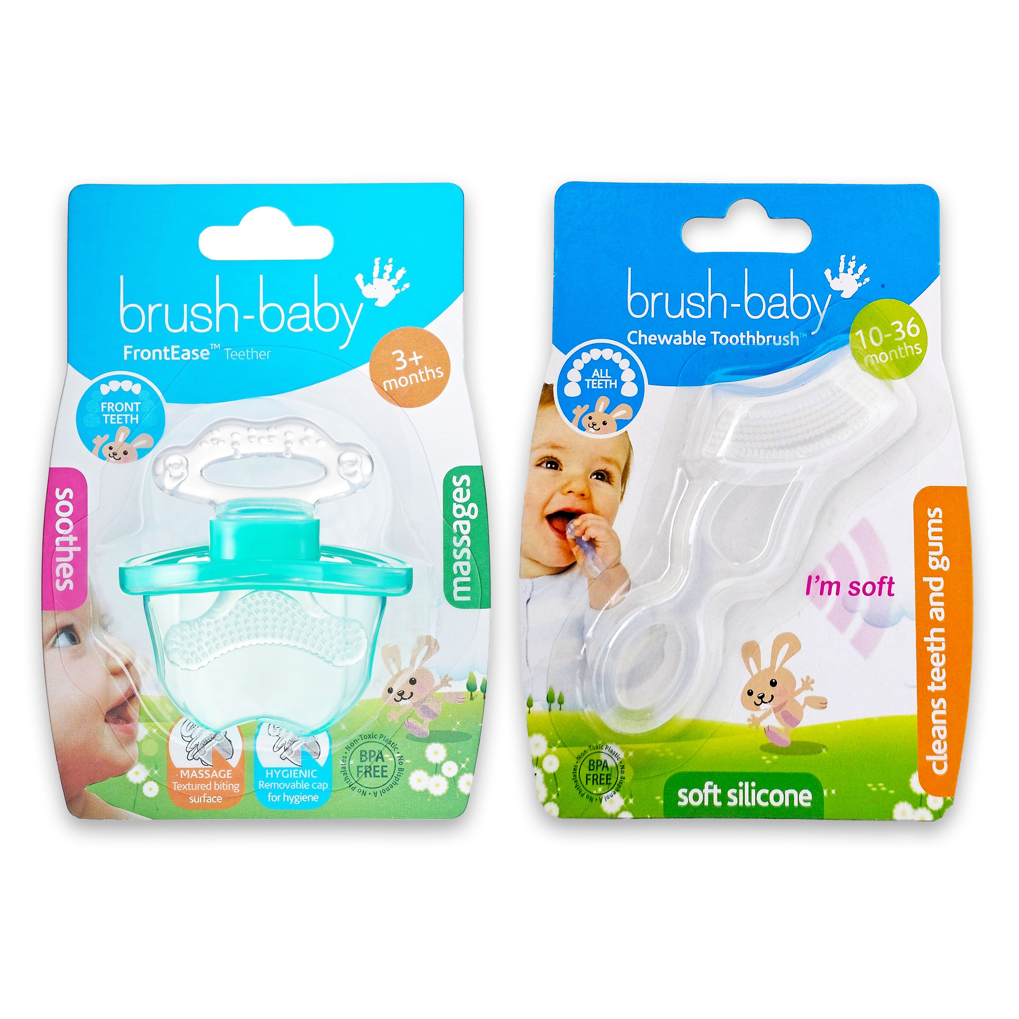 Brush Baby - Soft Teether Brush + Front-ease Teether - Teal