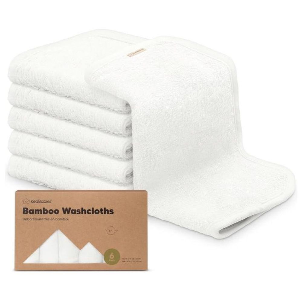 Keababies - Bamboo Washcloths - Pack of 6 - White