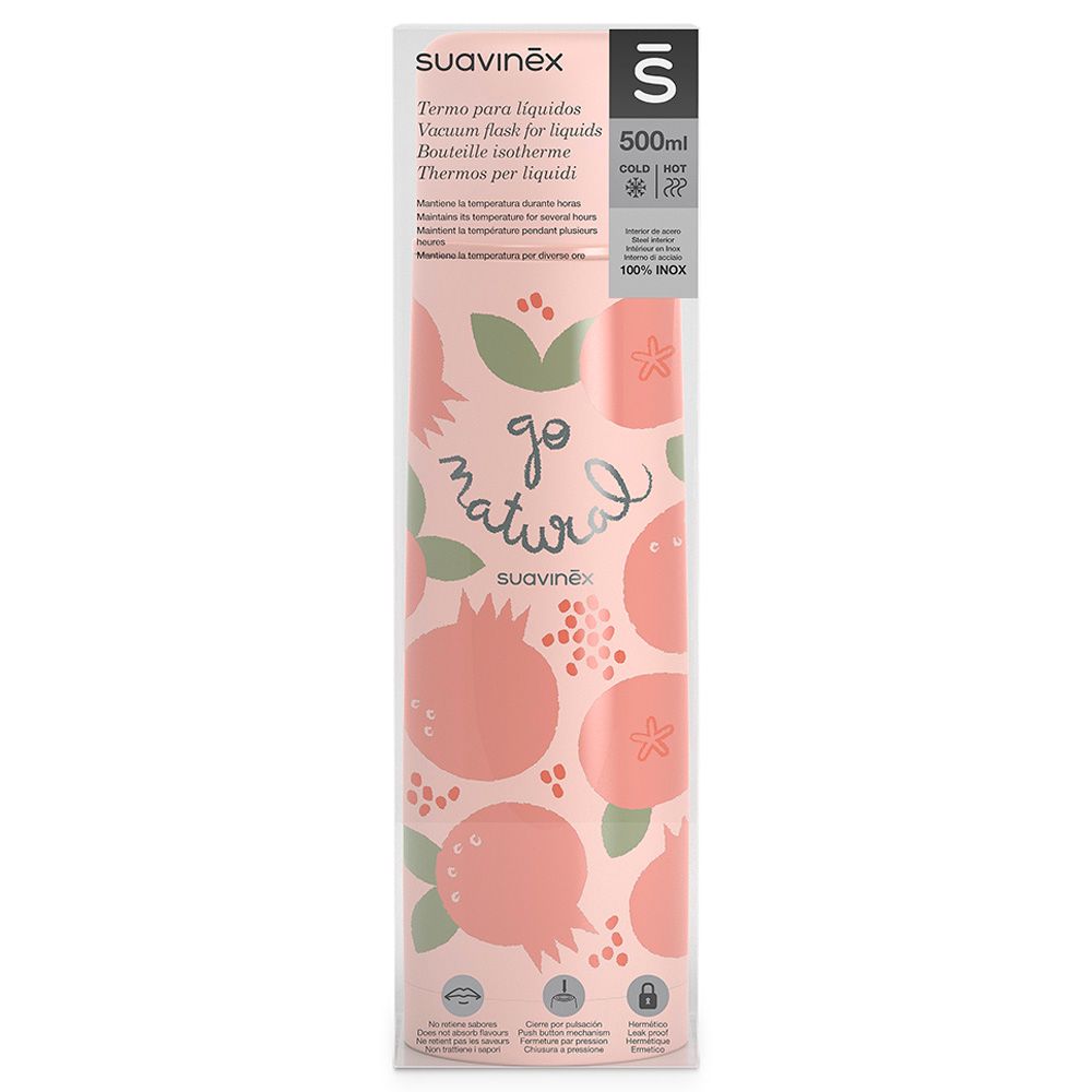 Suavinex - Go Natural Liquid Thermos Flask - Pink - 500 ml