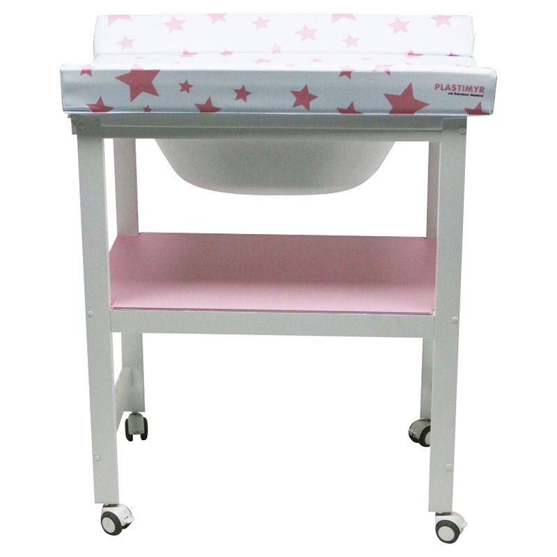 Plastimyr - White Wooden Bathtub w/ Changing Table - Pink Stars