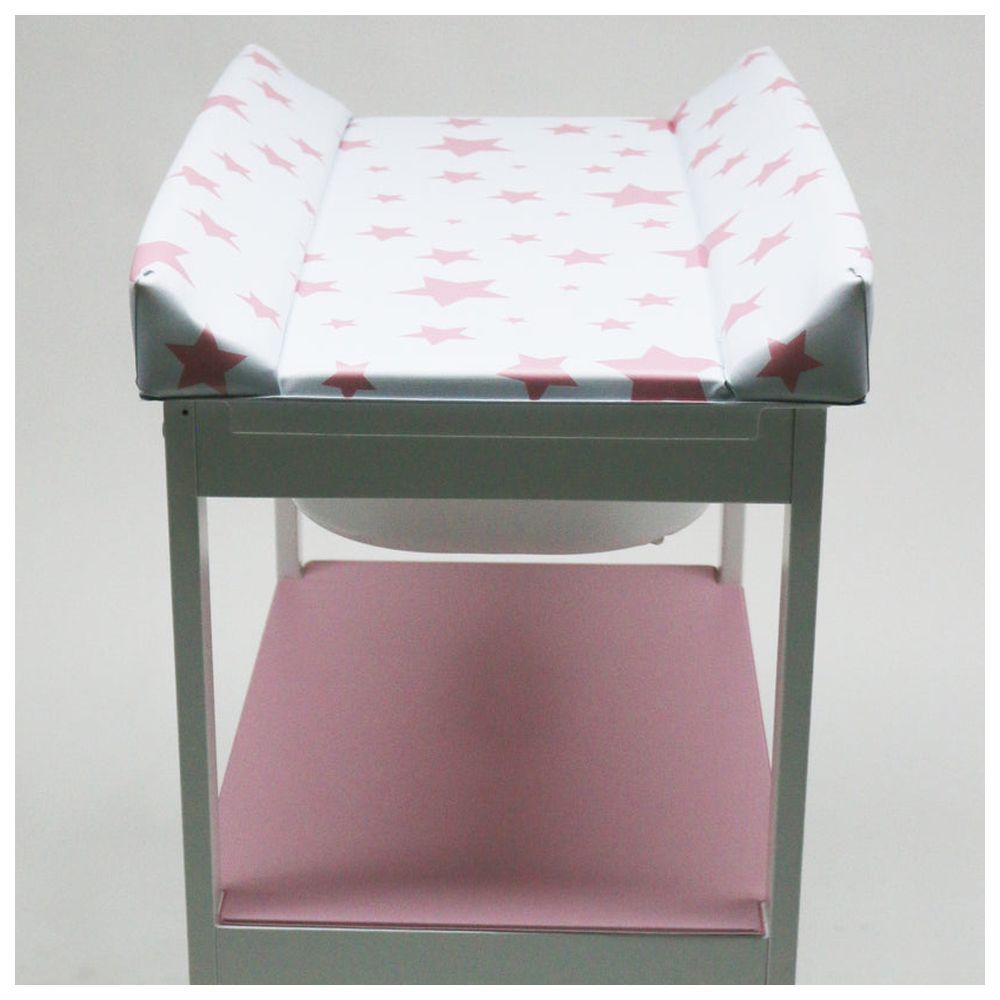 Plastimyr - White Wooden Bathtub w/ Changing Table - Pink Stars