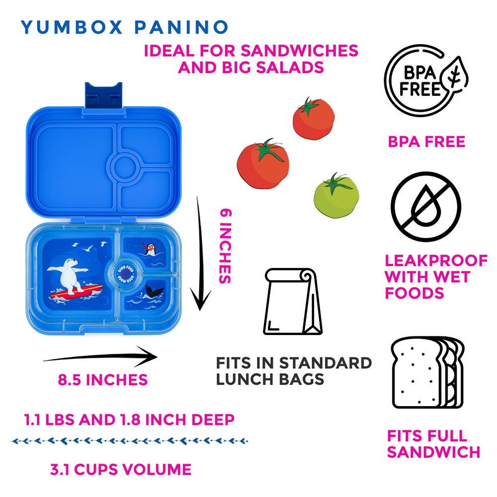 Yumbox - Polar Bear Panino 4 Compartments Lunch Box - Surf Blue