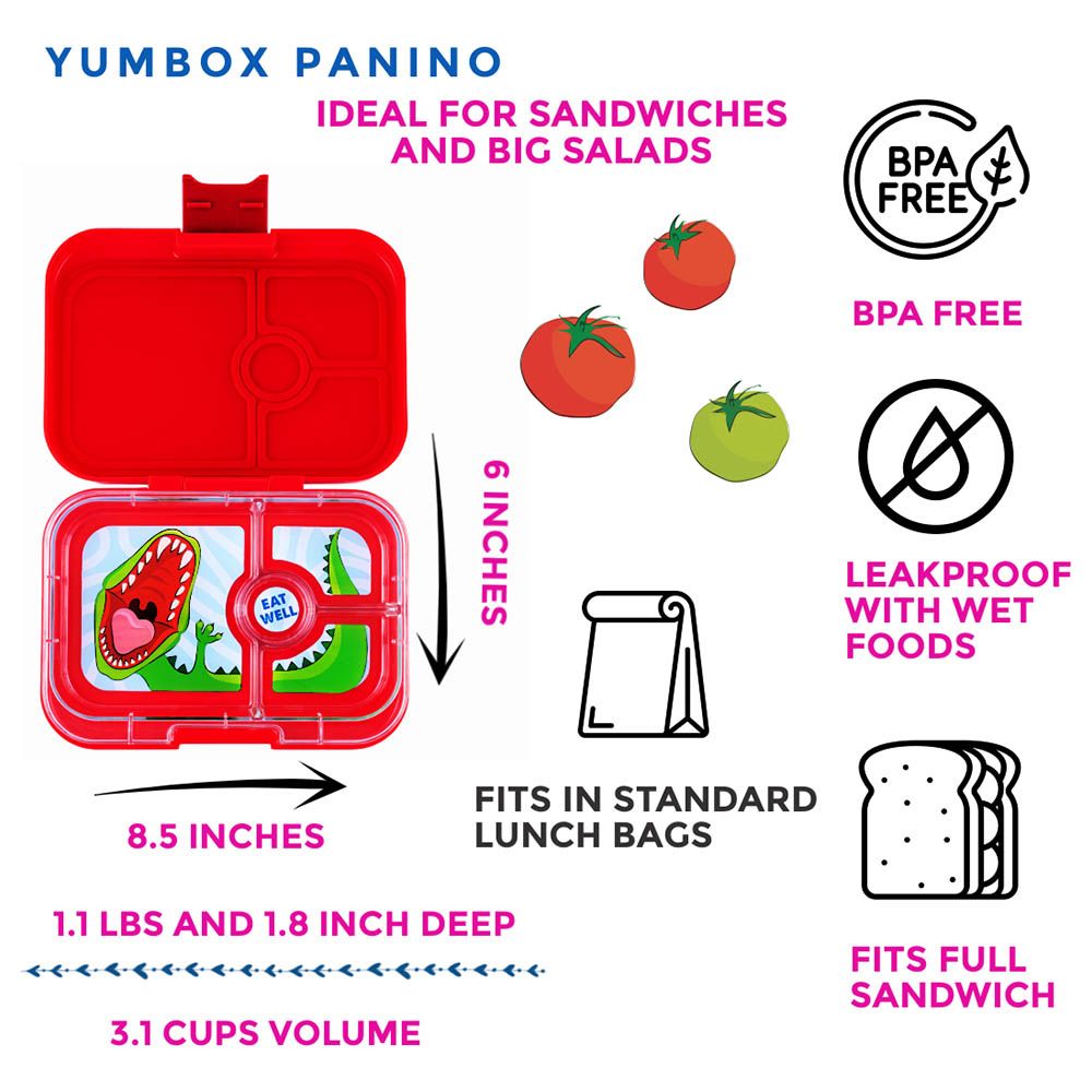 Yumbox - Dinosaur 4 Compartments Lunch Box - Wow Red