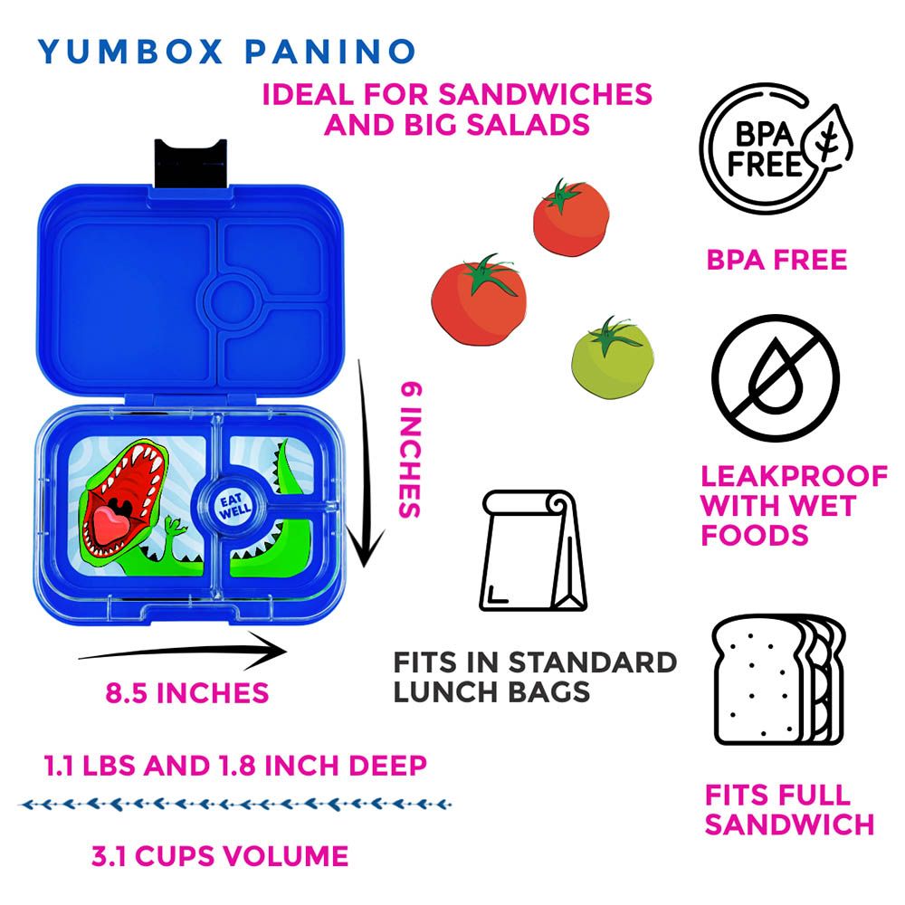 Yumbox - Dinosaur 4 Compartments Lunch Box - Surf Blue