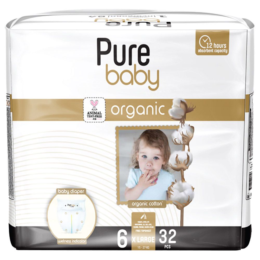 Purebaby - Diapers with Organic Cotton - 16+ Kg - Size 6 - 32pcs