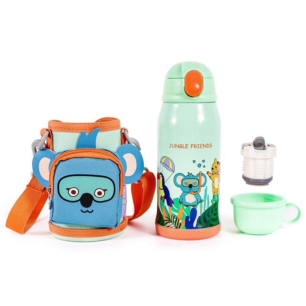 Milk&Moo - Stainless Steel Water Bottle w/ Jungle Friends Bag - 550 ml