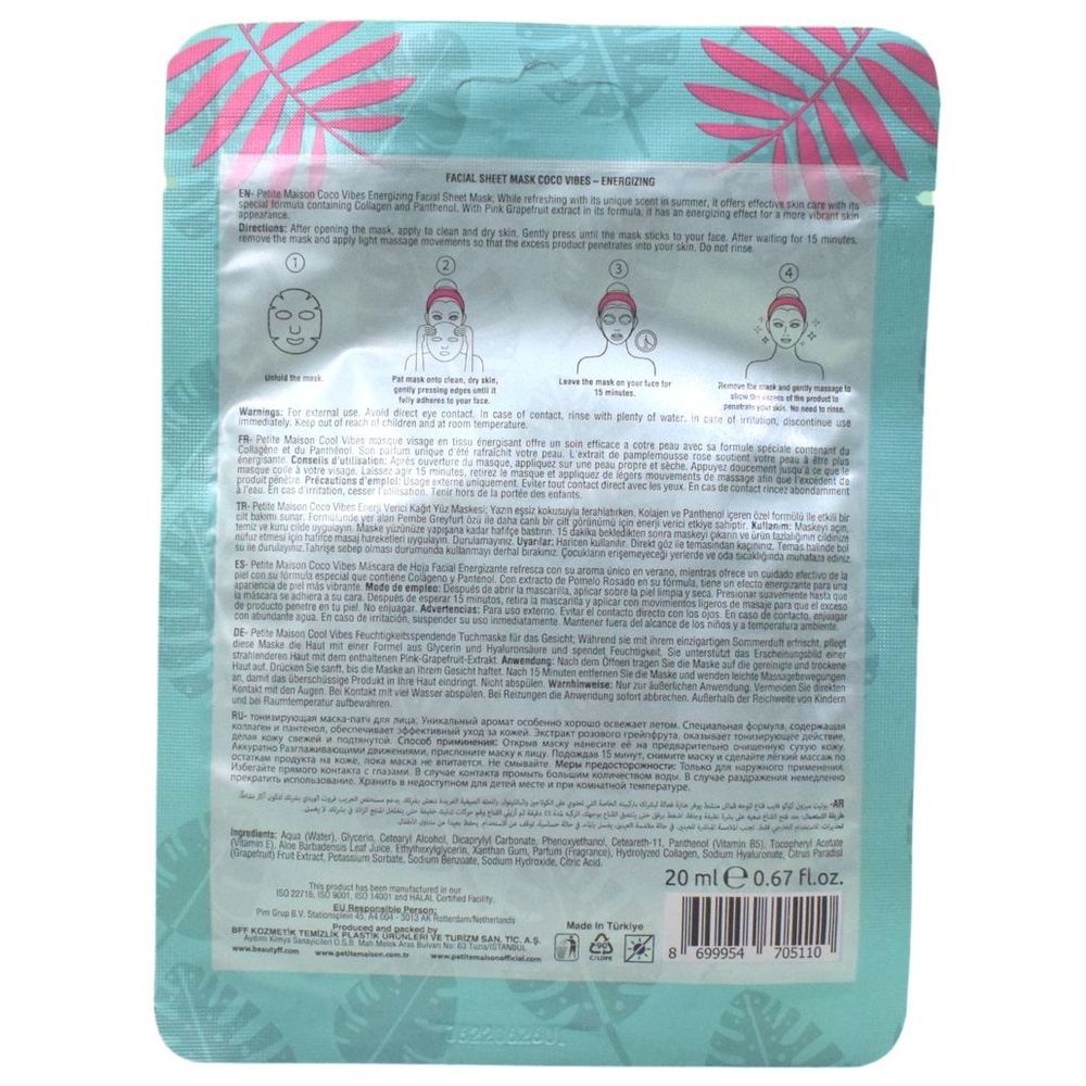 Petite Maison - Coco Vibes Facial Sheet Mask - Energizing - 20ml