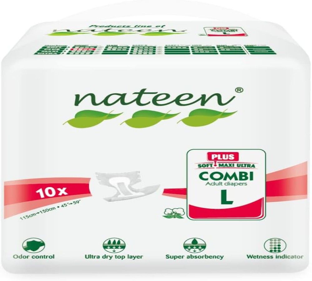 Nateen - Maxi Ultra Combi Incontinence Adult Diapers - Large - 10 Pcs