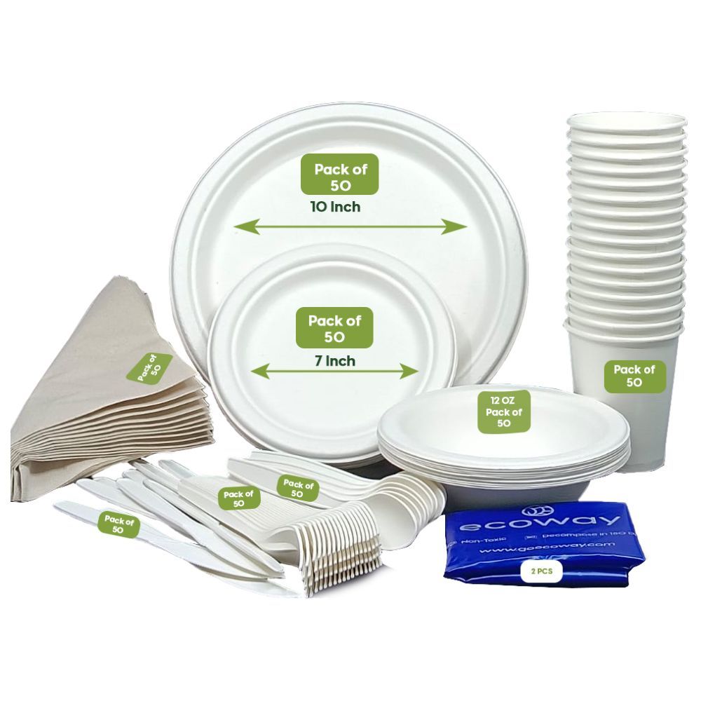 Ecoway - Disposable Bagasse Plate & Cutlery Set - White - 402pcs