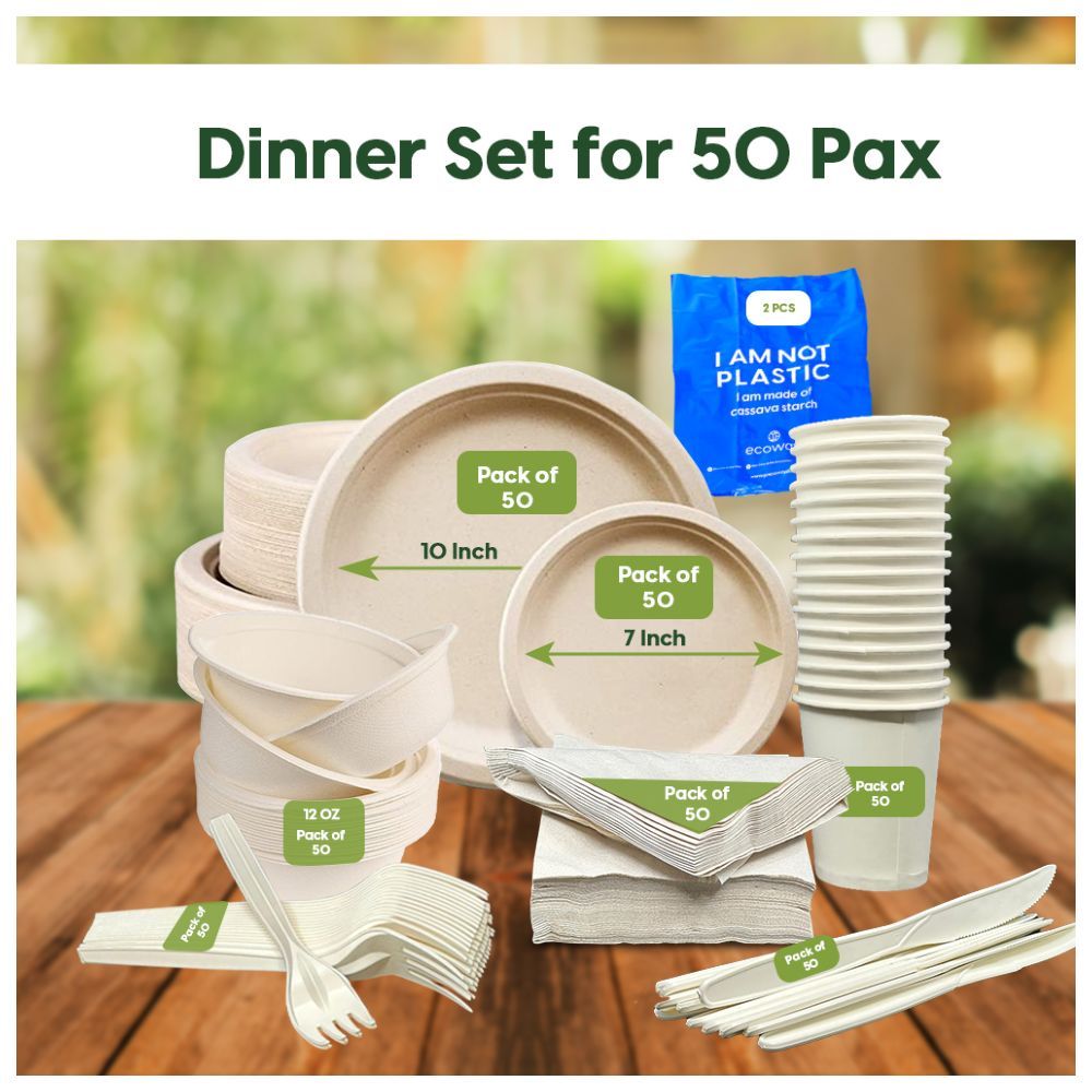 Ecoway - Disposable Bagasse Plate & Cutlery Set - White - 402pcs