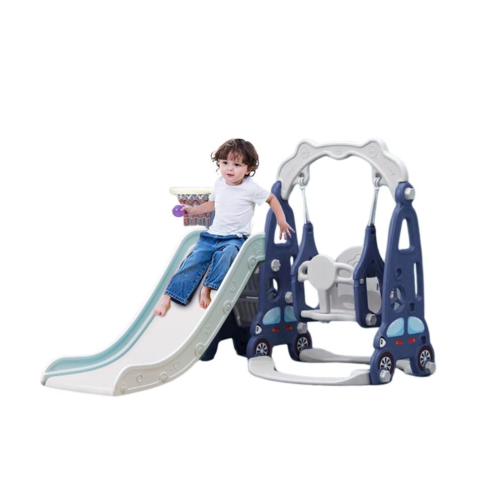 Megastar - Zoom Slide & Swing Multiplayset 3-In-1 For Kids With Basketball Hoop - Blue