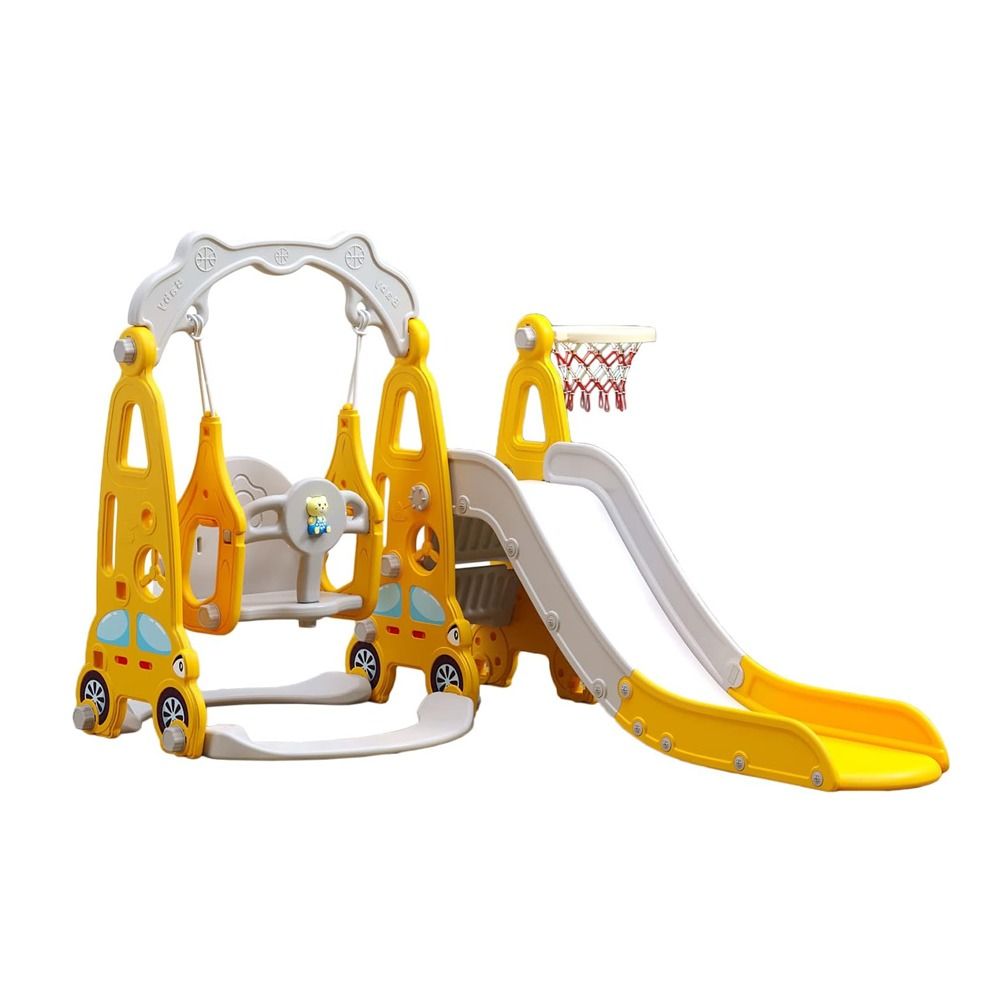 Megastar - Zoom Slide & Swing Multiplayset 3-In-1 For Kids With Basketball Hoop - Yellow