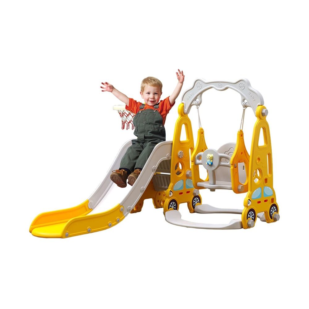 Megastar - Zoom Slide & Swing Multiplayset 3-In-1 For Kids With Basketball Hoop - Yellow