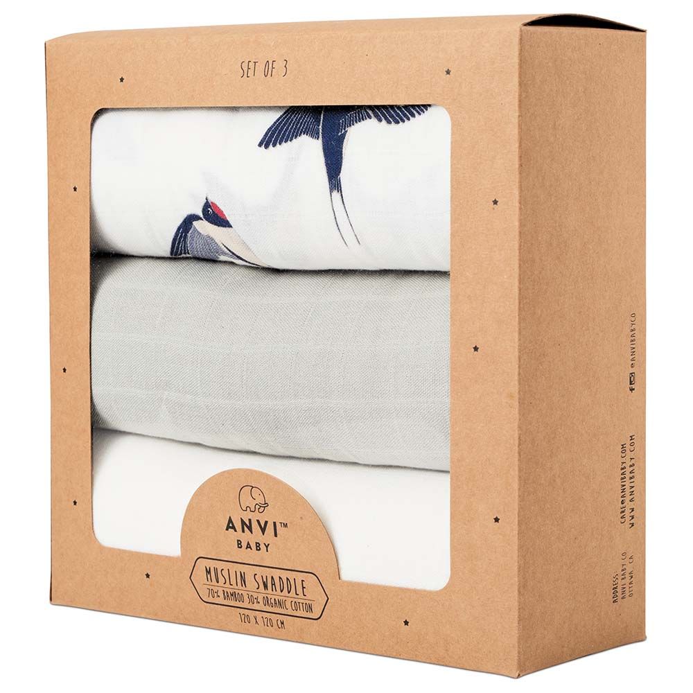 Anvi Baby - 3pc-Set - Organic Bamboo Swaddle - 120x120 cm