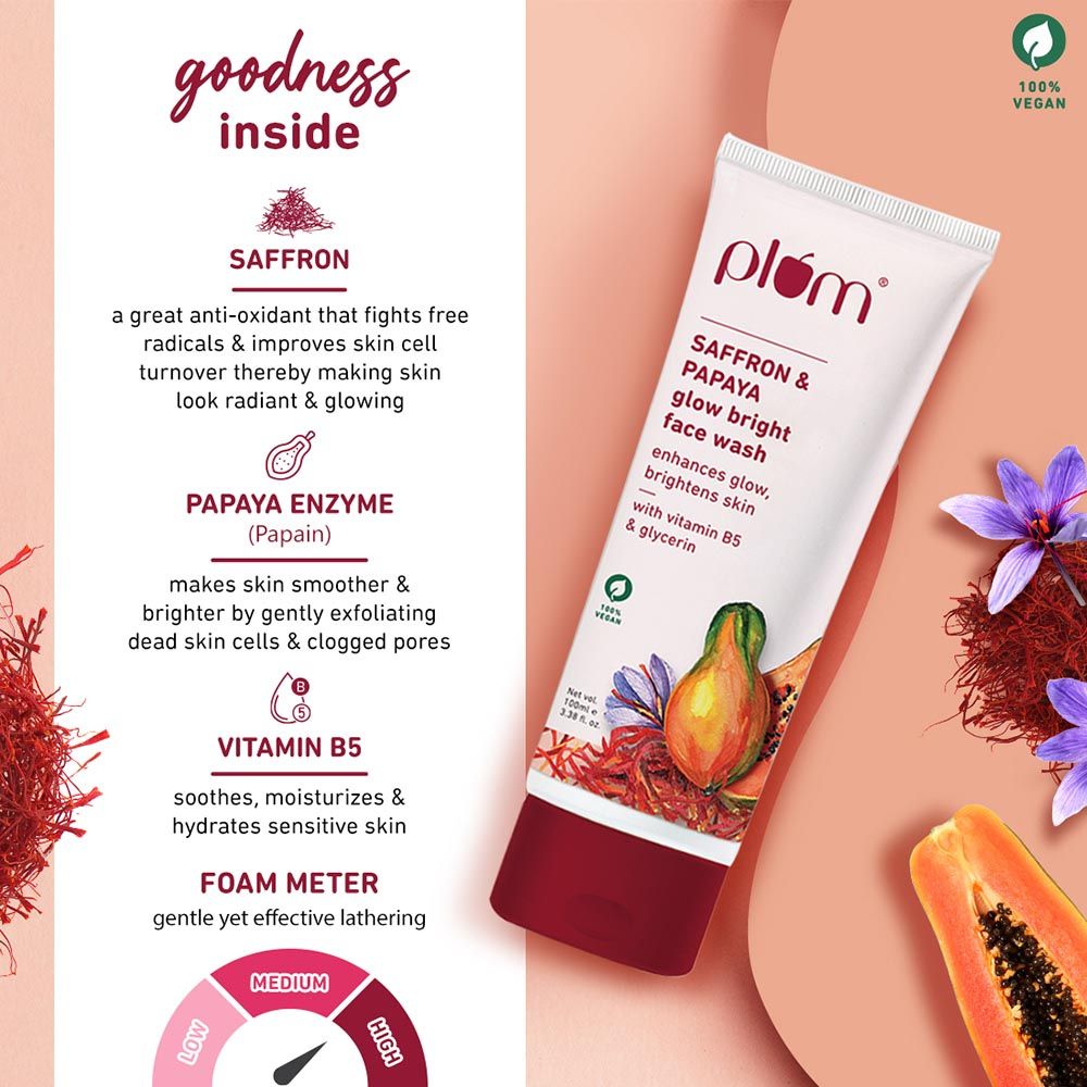 Plum Goodness - Glow Bright Face Wash - Saffron And Papaya - 150 ml